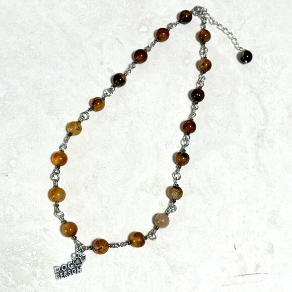 Genuine Earthy Carnelian Agate Short Necklace, Gemstone & Dog Person Paw Print - Picture 7 of 15